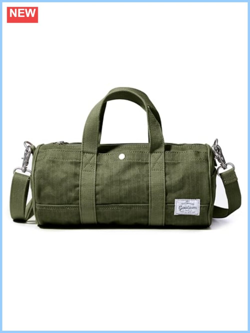 Washed Cotton Canvas Herringbone Crossbody Bag Compact Barrel Duffel